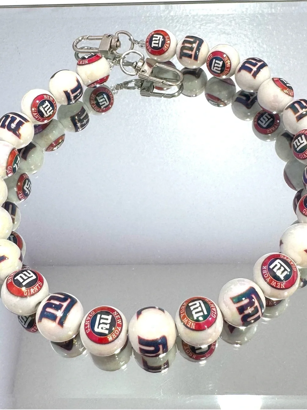 New White Beaded NY Bag Chain 18 inches